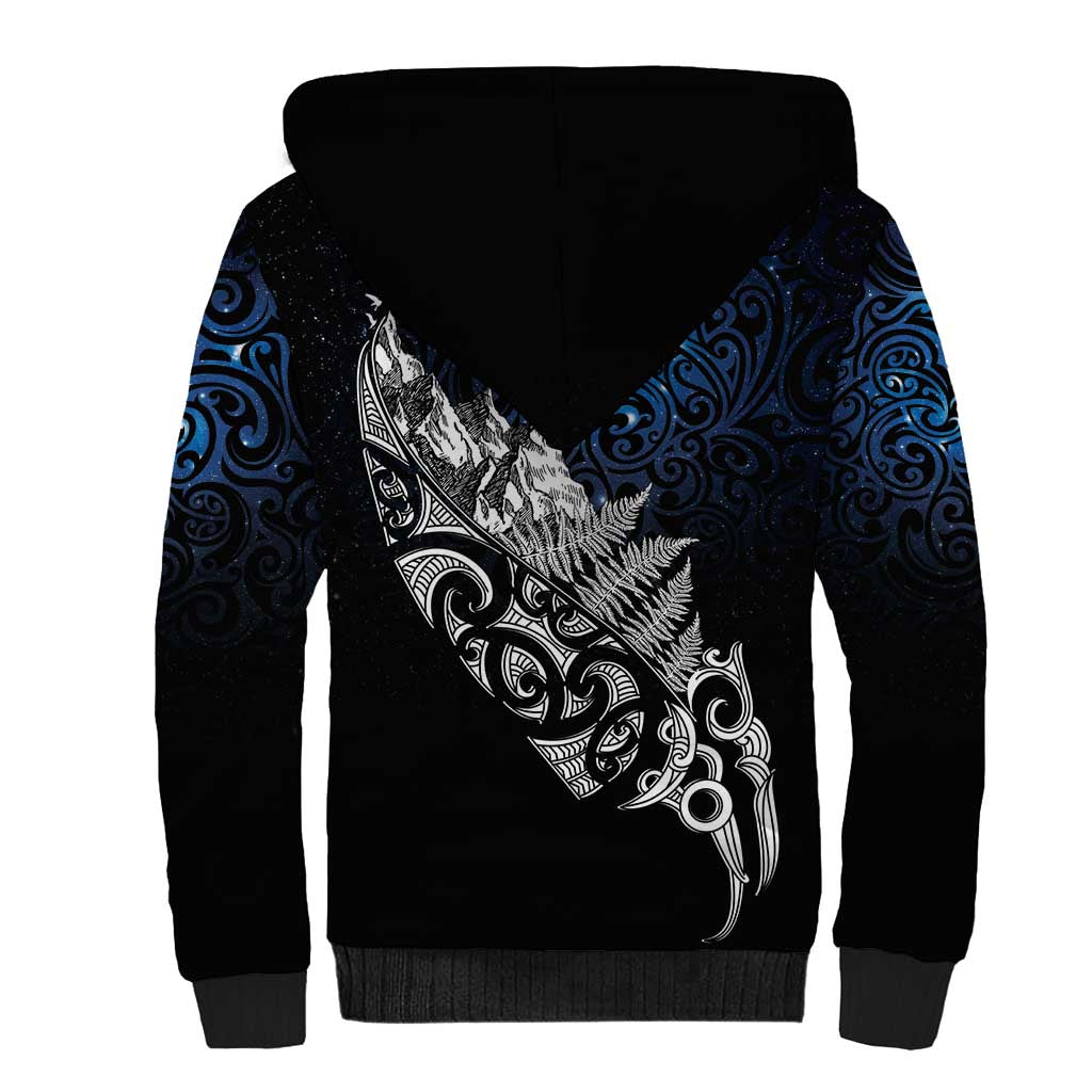 Maori Matariki Sherpa Hoodie Landscape Styled Fern - Galaxy