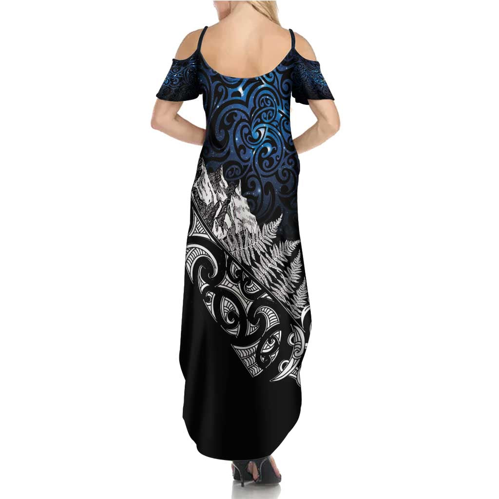 Maori Matariki Summer Maxi Dress Landscape Styled Fern - Galaxy