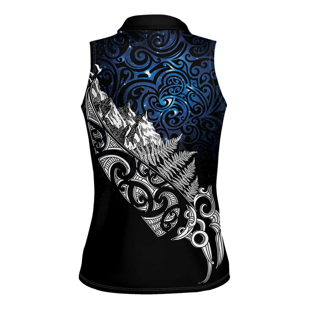Maori Matariki Women Sleeveless Polo Shirt Landscape Styled Fern - Galaxy