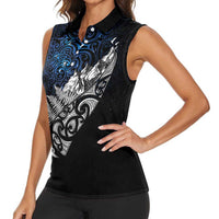 Maori Matariki Women Sleeveless Polo Shirt Landscape Styled Fern - Galaxy