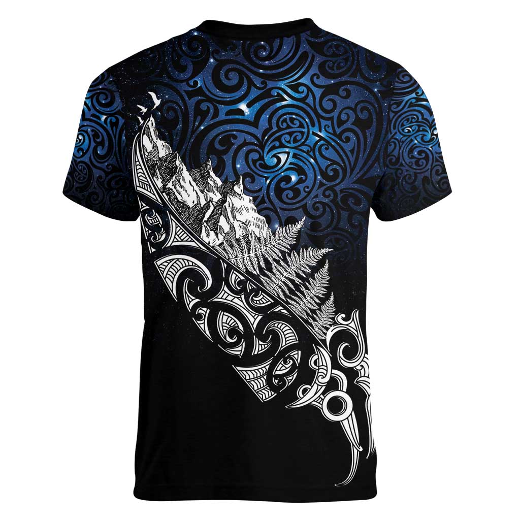 Maori Matariki Women V-Neck T-Shirt Landscape Styled Fern - Galaxy