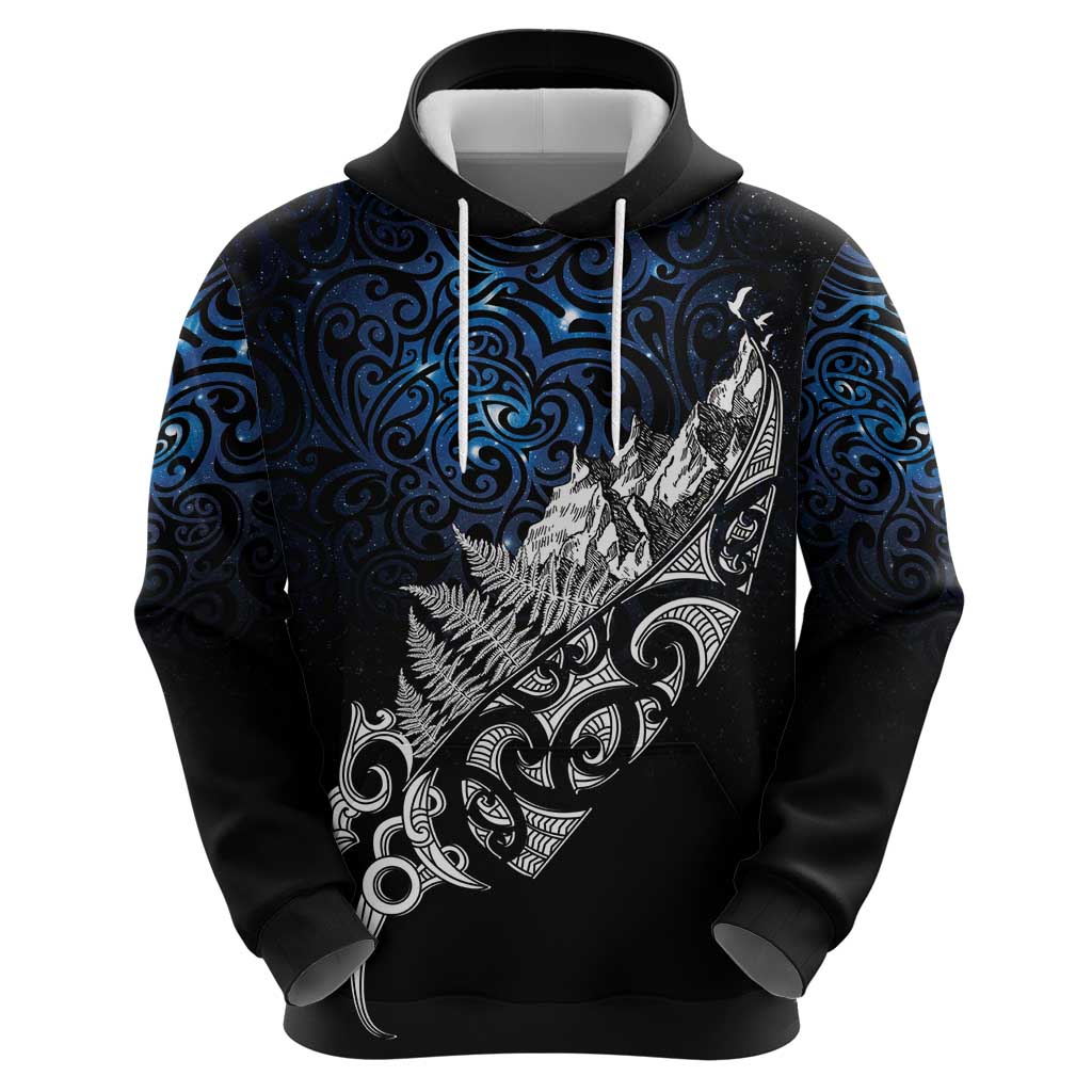 Maori Matariki Zip Hoodie Landscape Styled Fern - Galaxy