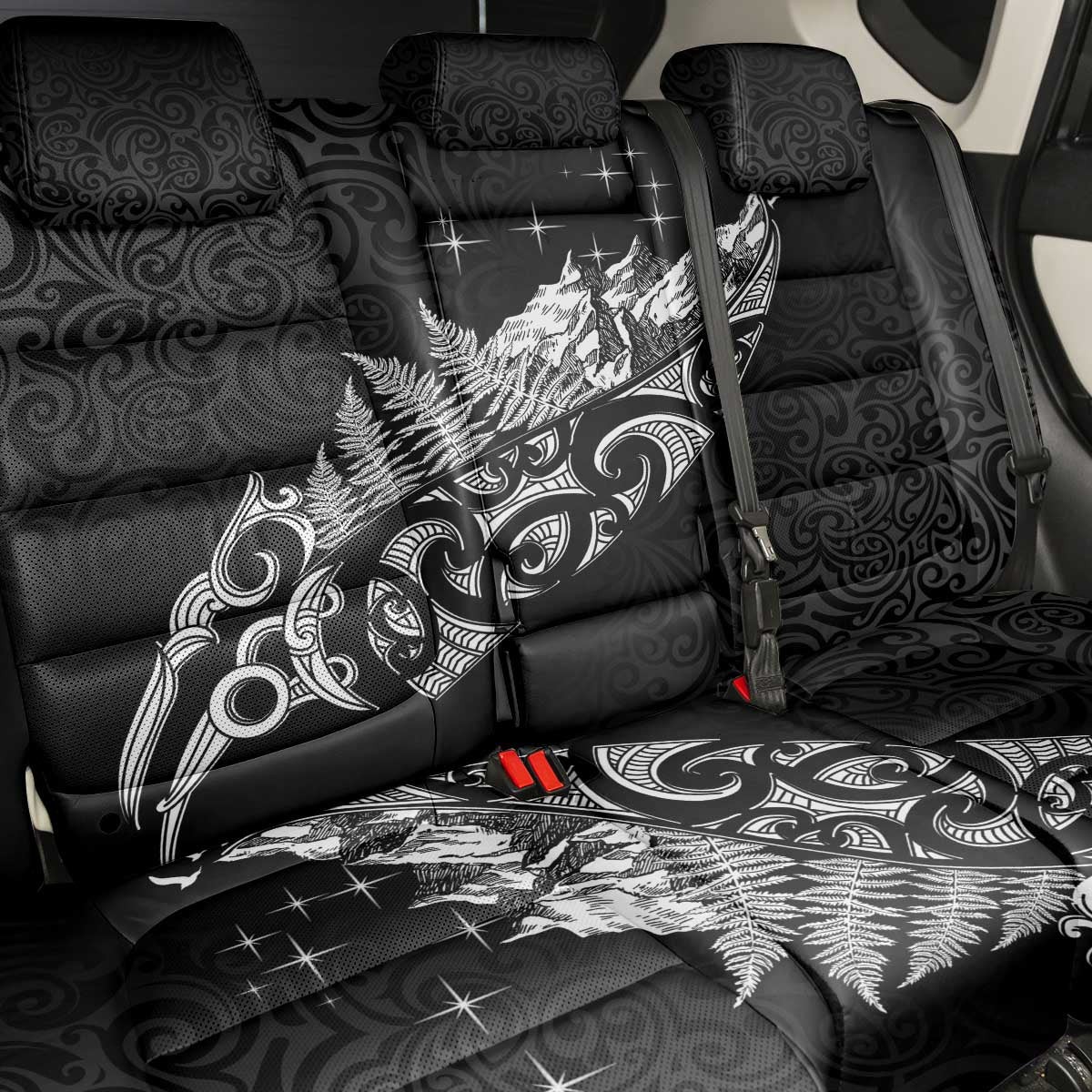 Maori Matariki Back Car Seat Cover Landscape Styled Fern - Monochrome