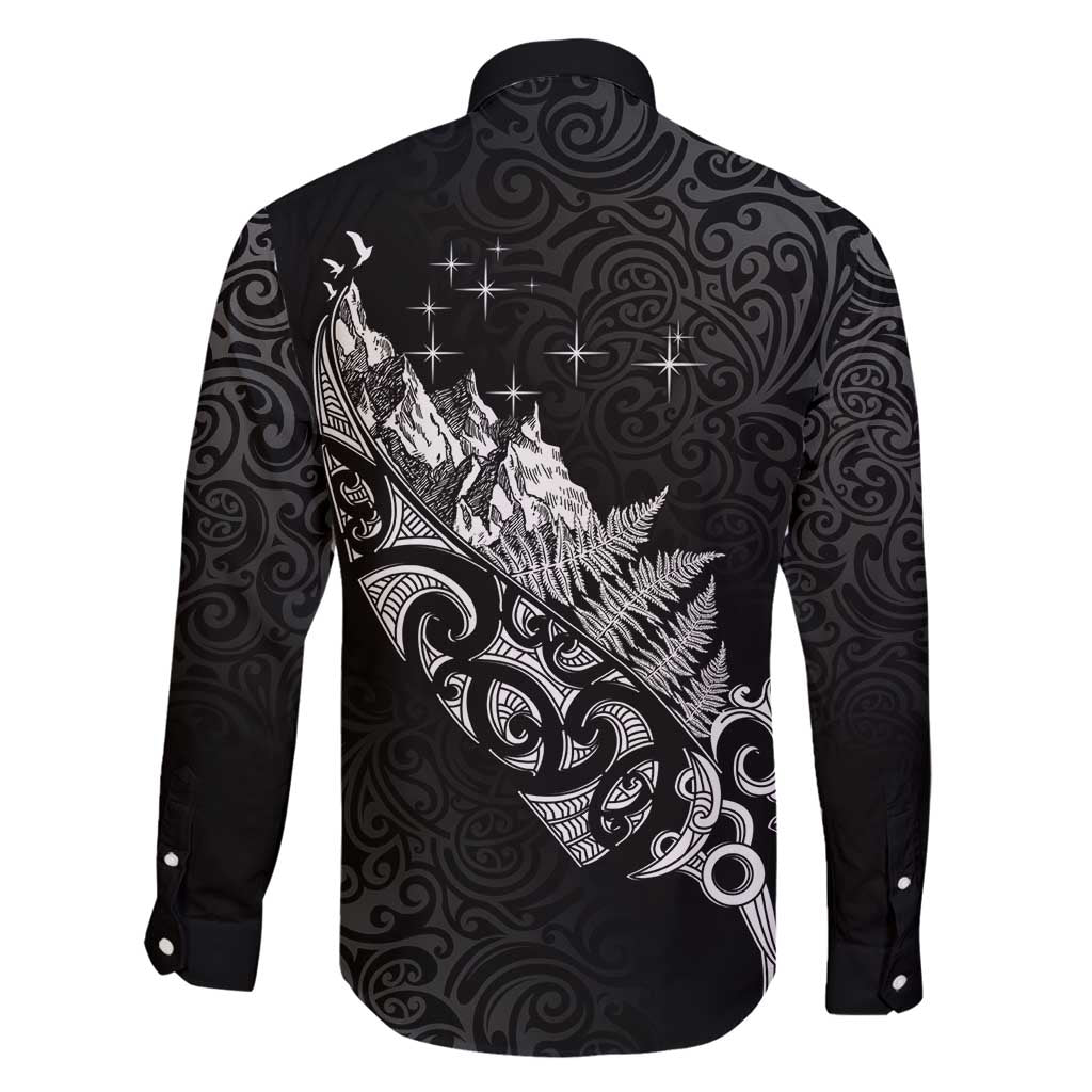 Maori Matariki Family Matching Long Sleeve Bodycon Dress and Hawaiian Shirt Landscape Styled Fern - Monochrome