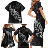 Maori Matariki Family Matching Short Sleeve Bodycon Dress and Hawaiian Shirt Landscape Styled Fern - Monochrome