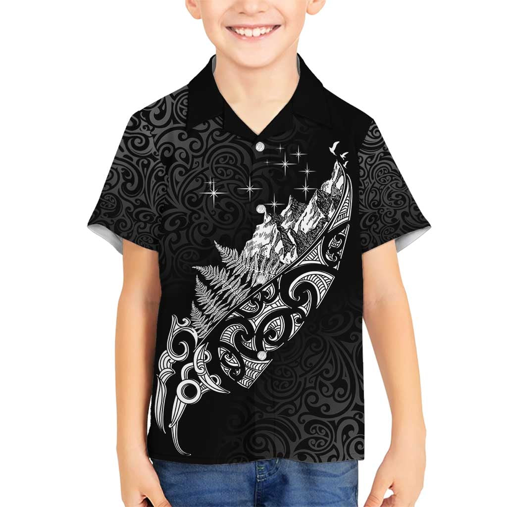 Maori Matariki Family Matching Summer Maxi Dress and Hawaiian Shirt Landscape Styled Fern - Monochrome