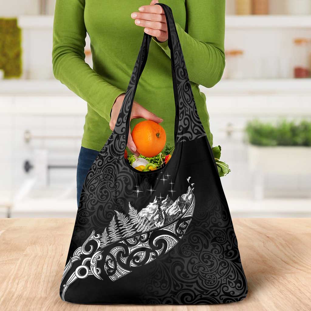 Maori Matariki Grocery Bag Landscape Styled Fern - Monochrome