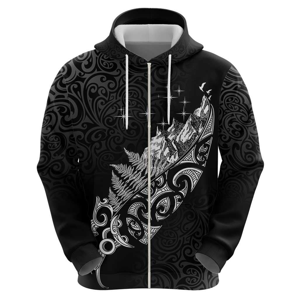 Maori Matariki Hoodie Landscape Styled Fern - Monochrome