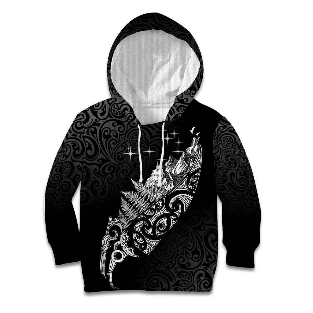 Maori Matariki Kid Hoodie Landscape Styled Fern - Monochrome