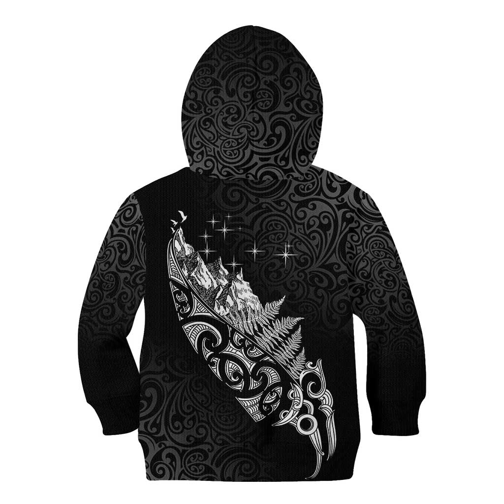 Maori Matariki Kid Hoodie Landscape Styled Fern - Monochrome