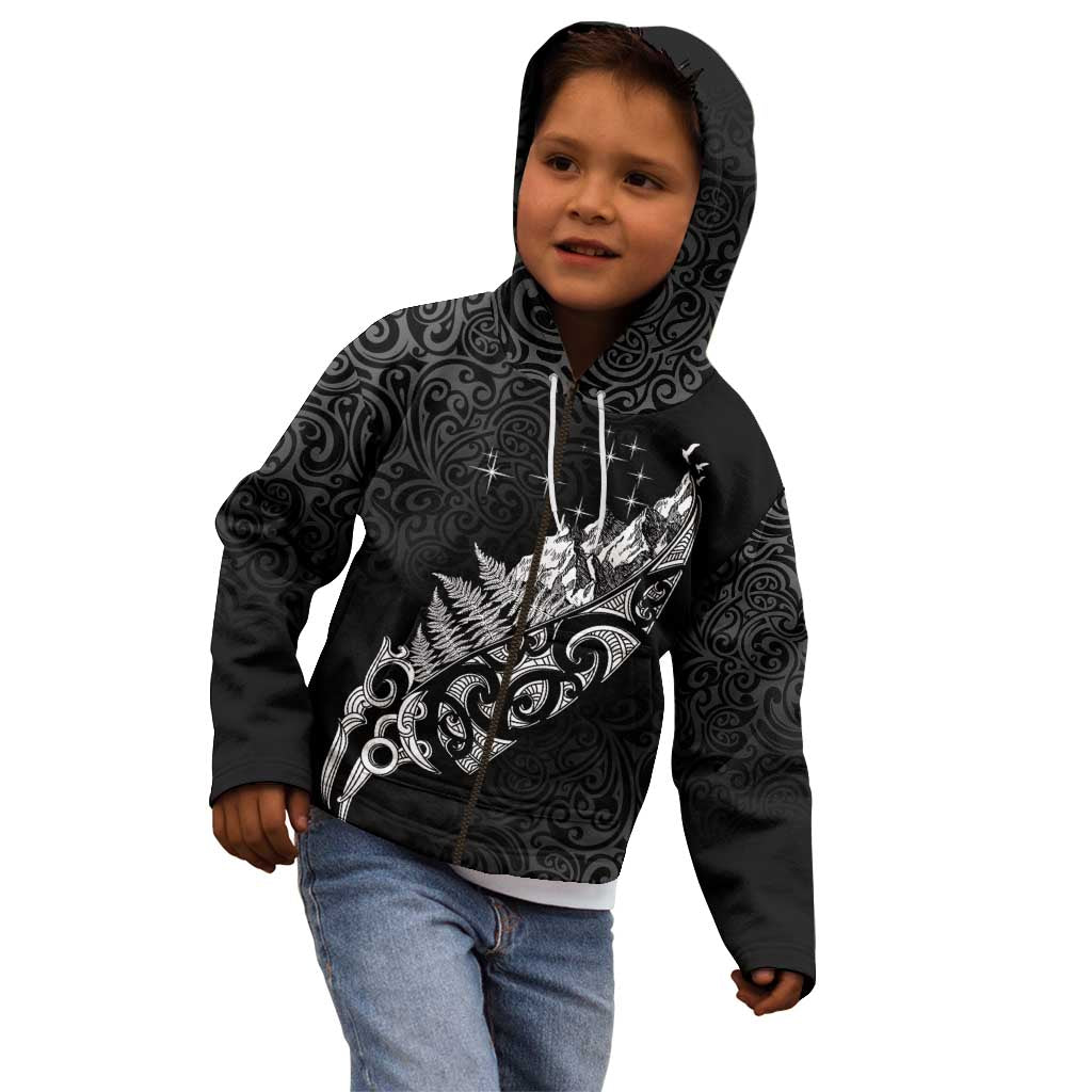 Maori Matariki Kid Hoodie Landscape Styled Fern - Monochrome