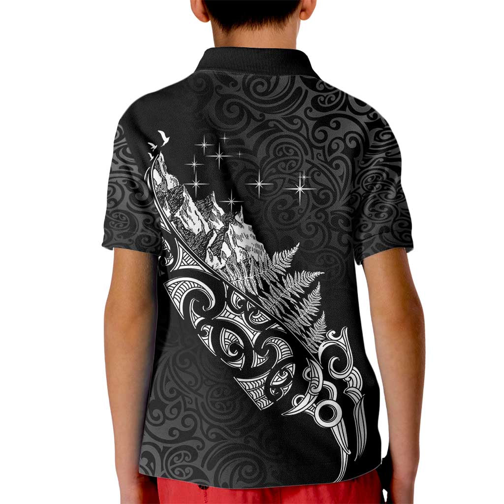 Maori Matariki Kid Polo Shirt Landscape Styled Fern - Monochrome LT7 - Polynesian Pride