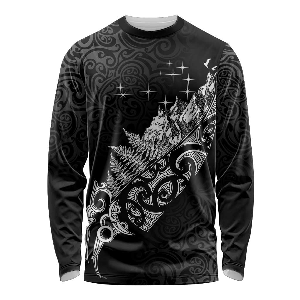 Maori Matariki Long Sleeve Shirt Landscape Styled Fern - Monochrome