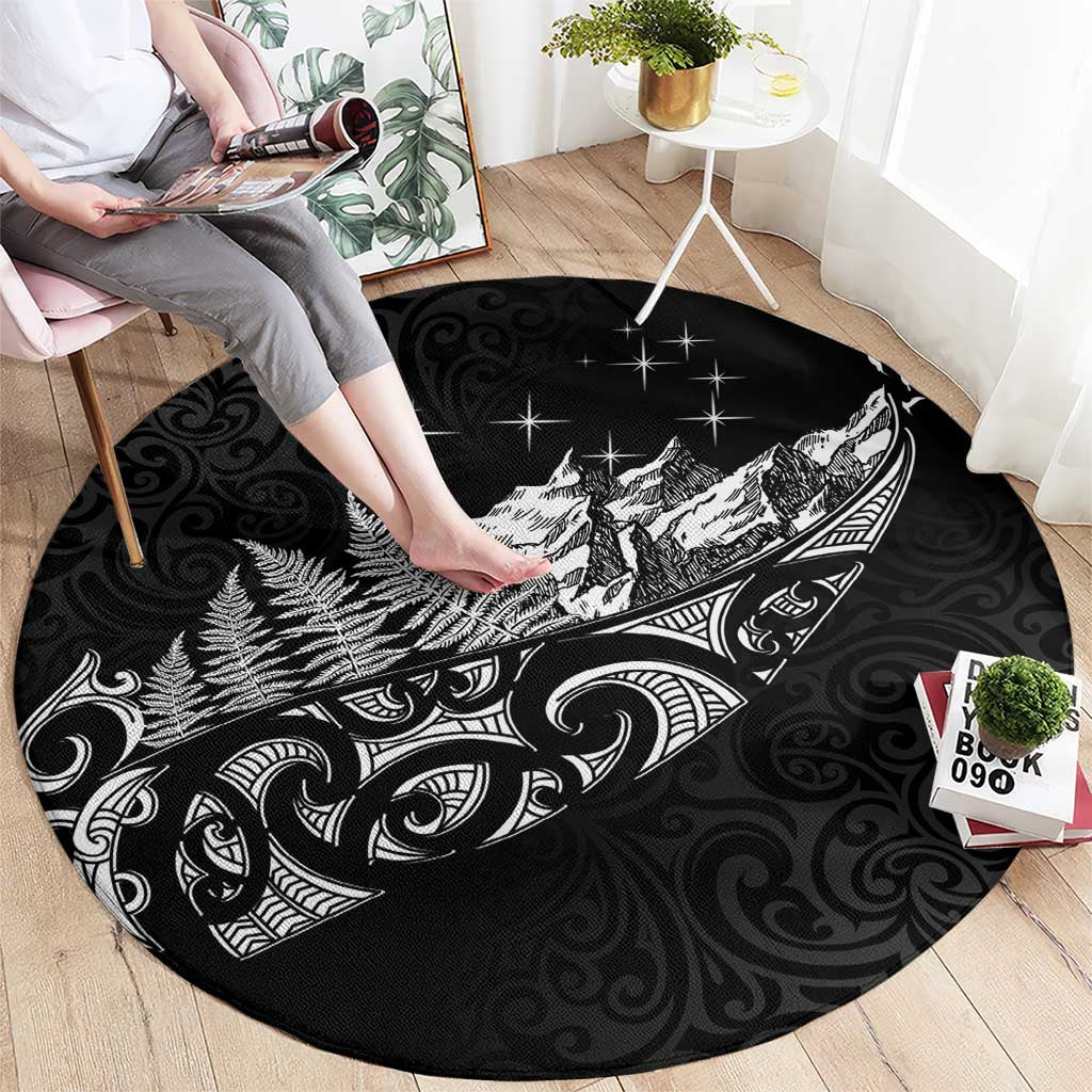 Maori Matariki Round Carpet Landscape Styled Fern - Monochrome