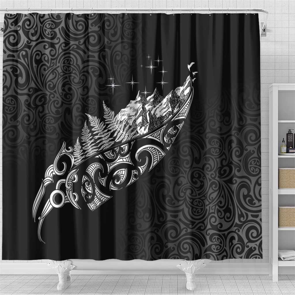 Maori Matariki Shower Curtain Landscape Styled Fern - Monochrome