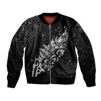 Maori Matariki Sleeve Zip Bomber Jacket Landscape Styled Fern - Monochrome