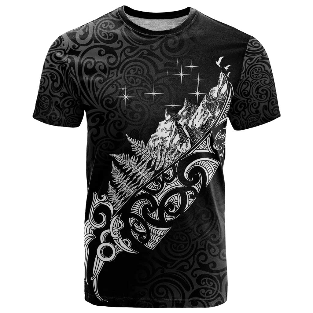 Maori Matariki T Shirt Landscape Styled Fern - Monochrome