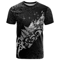 Maori Matariki T Shirt Landscape Styled Fern - Monochrome