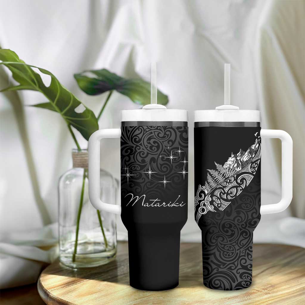 Maori Matariki Tumbler With Handle Landscape Styled Fern - Monochrome