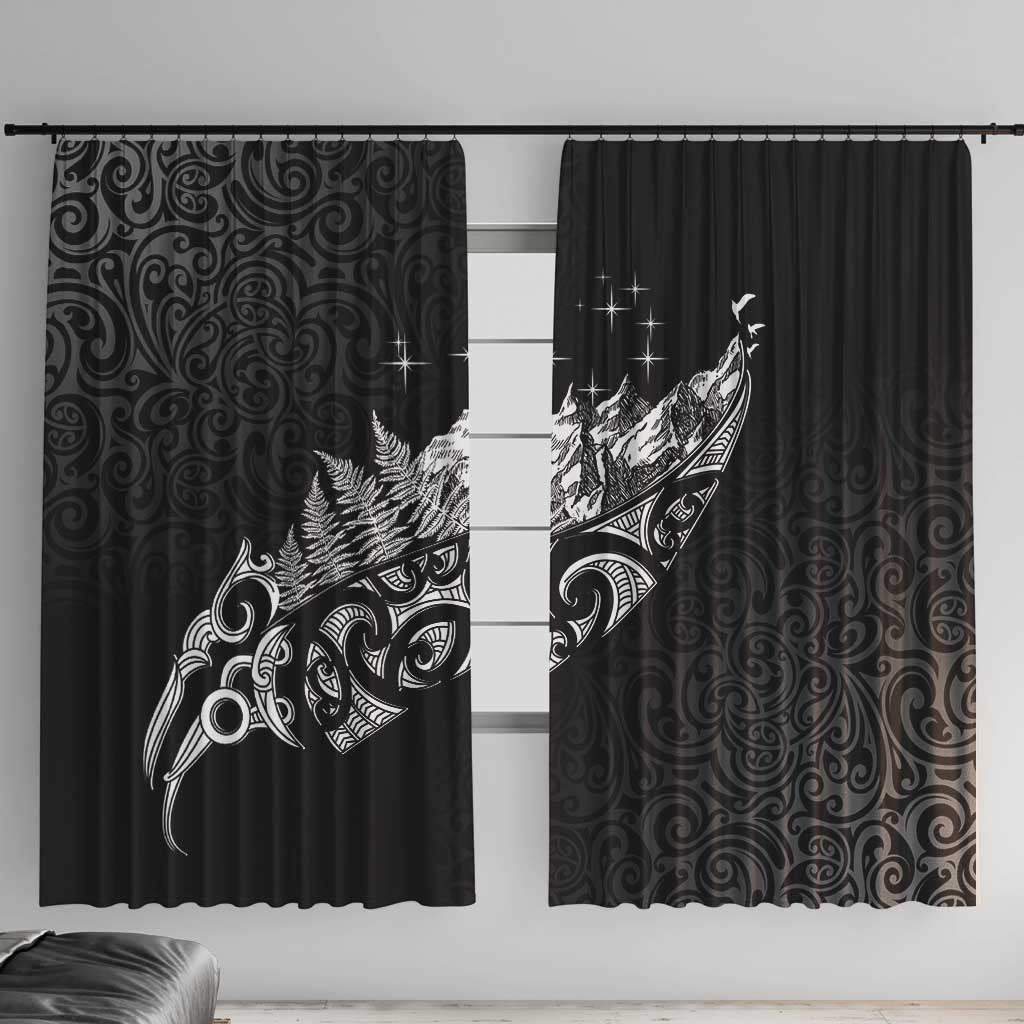 Maori Matariki Window Curtain Landscape Styled Fern - Monochrome