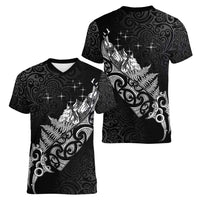 Maori Matariki Women V-Neck T-Shirt Landscape Styled Fern - Monochrome