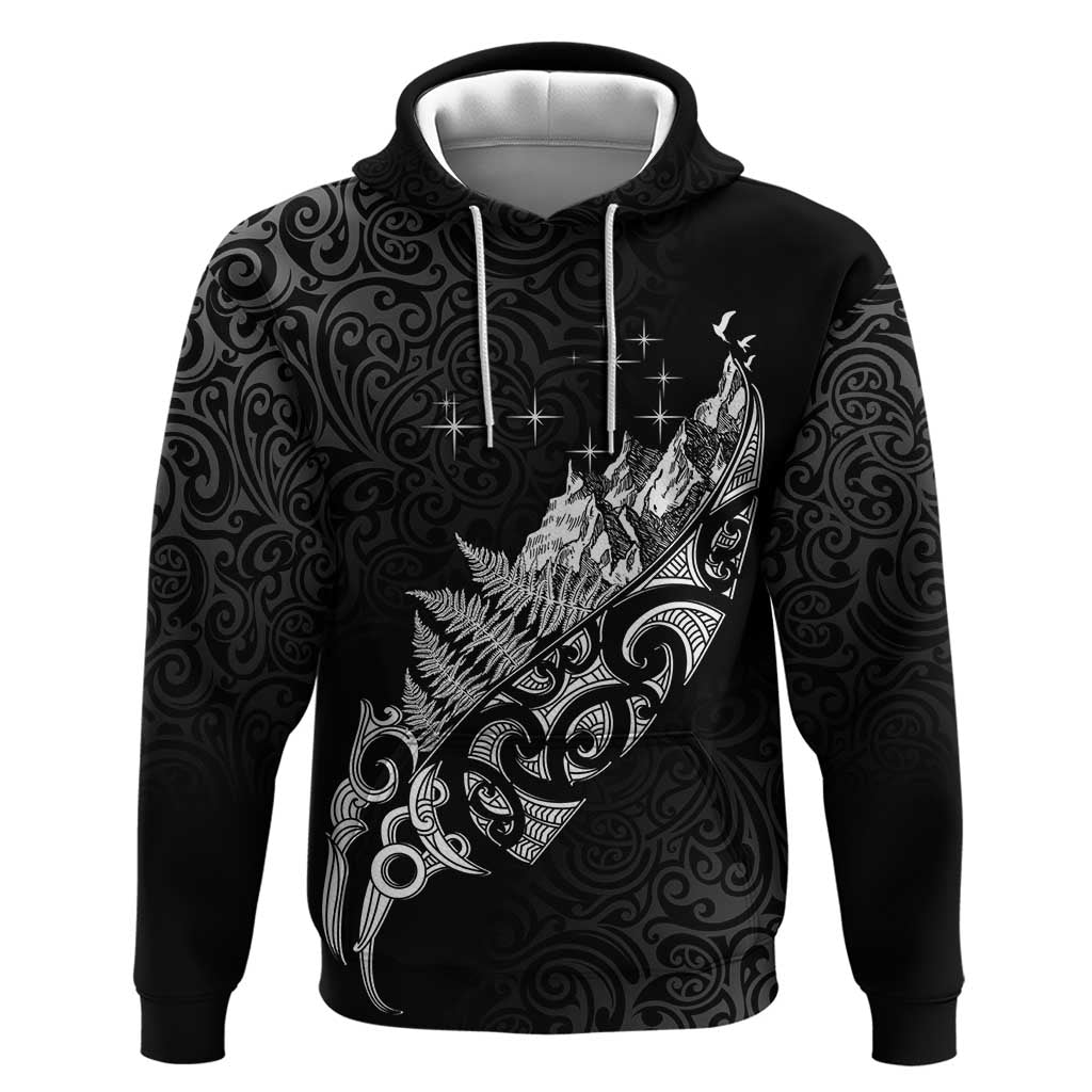 Maori Matariki Zip Hoodie Landscape Styled Fern - Monochrome