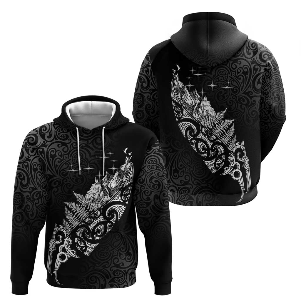 Maori Matariki Zip Hoodie Landscape Styled Fern - Monochrome