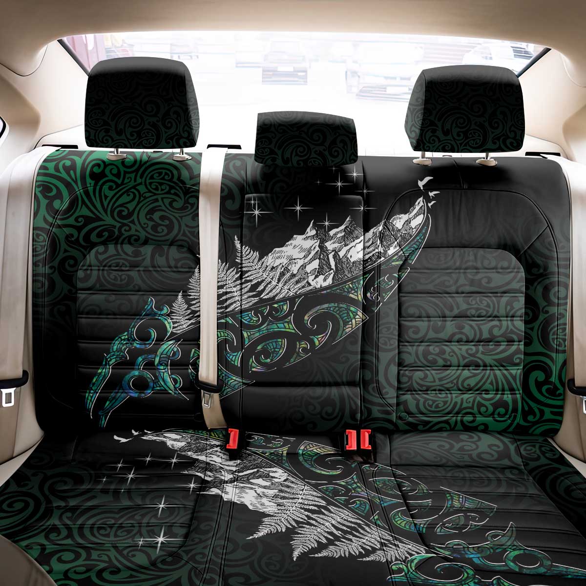 Maori Matariki Back Car Seat Cover Landscape Styled Fern - Paua Shell
