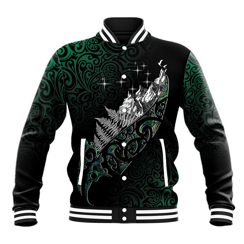 Maori Matariki Baseball Jacket Landscape Styled Fern - Paua Shell