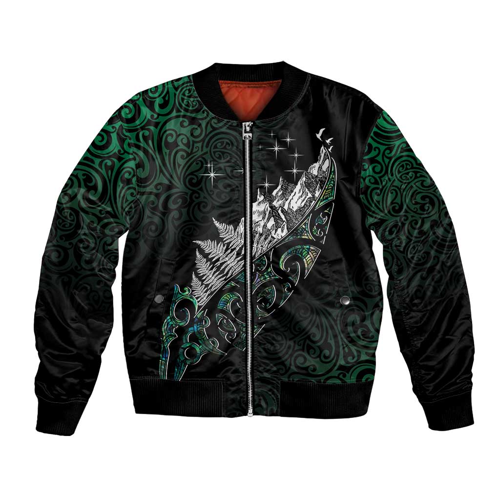 Maori Matariki Bomber Jacket Landscape Styled Fern - Paua Shell