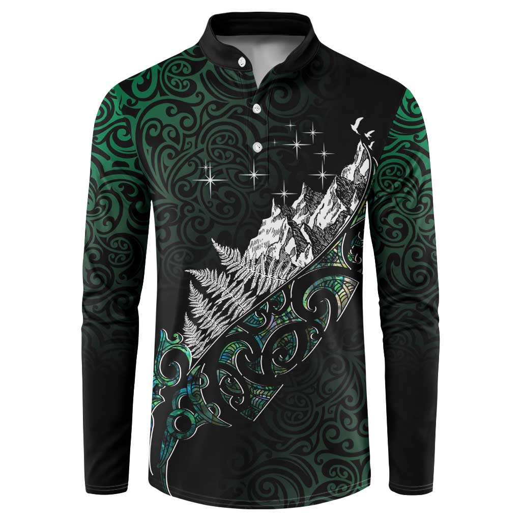 Maori Matariki Button Sweatshirt Landscape Styled Fern - Paua Shell