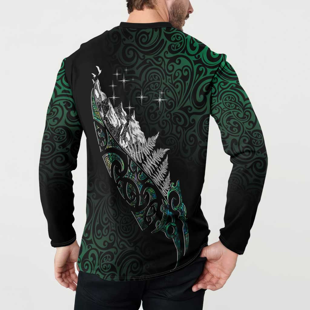 Maori Matariki Button Sweatshirt Landscape Styled Fern - Paua Shell