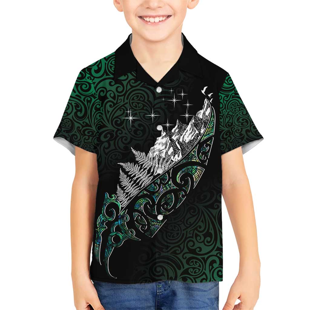 Maori Matariki Family Matching Long Sleeve Bodycon Dress and Hawaiian Shirt Landscape Styled Fern - Paua Shell