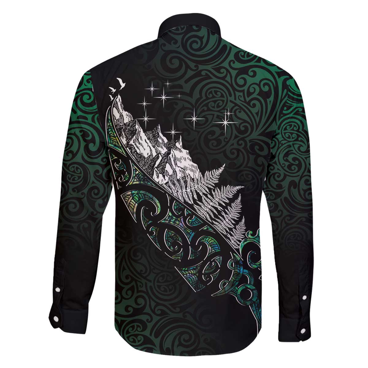 Maori Matariki Family Matching Off The Shoulder Long Sleeve Dress and Hawaiian Shirt Landscape Styled Fern - Paua Shell