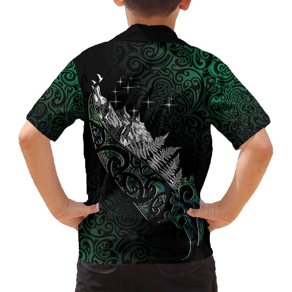 Maori Matariki Family Matching Off Shoulder Maxi Dress and Hawaiian Shirt Landscape Styled Fern - Paua Shell