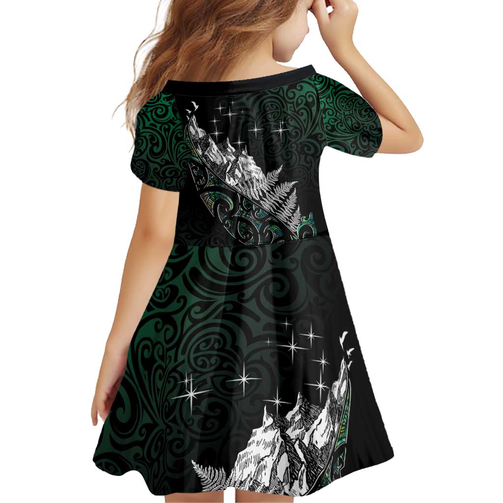 Maori Matariki Family Matching Off Shoulder Short Dress and Hawaiian Shirt Landscape Styled Fern - Paua Shell