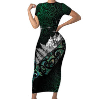 Maori Matariki Family Matching Short Sleeve Bodycon Dress and Hawaiian Shirt Landscape Styled Fern - Paua Shell