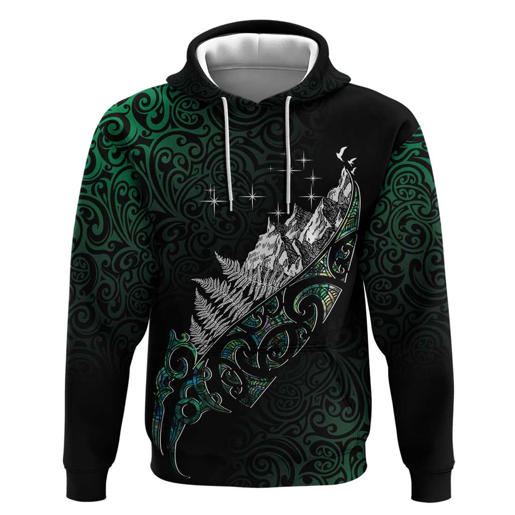 Maori Matariki Hoodie Landscape Styled Fern - Paua Shell