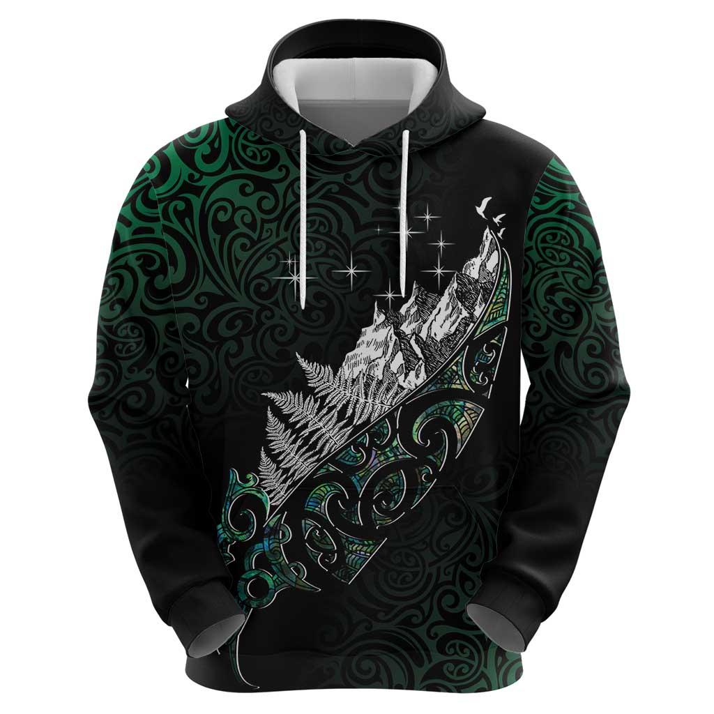 Maori Matariki Hoodie Landscape Styled Fern - Paua Shell