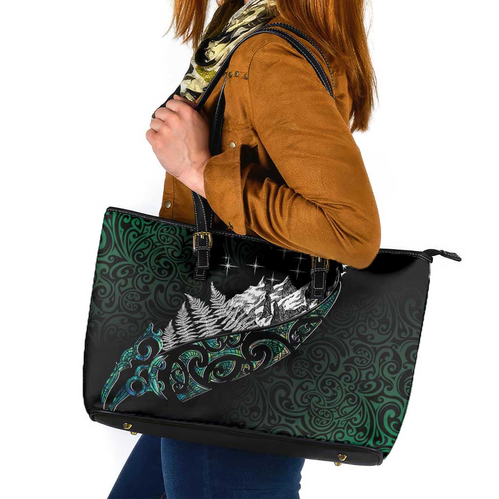 Maori Matariki Leather Tote Bag Landscape Styled Fern - Paua Shell