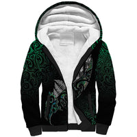 Maori Matariki Sherpa Hoodie Landscape Styled Fern - Paua Shell LT7 Unisex Green - Polynesian Pride