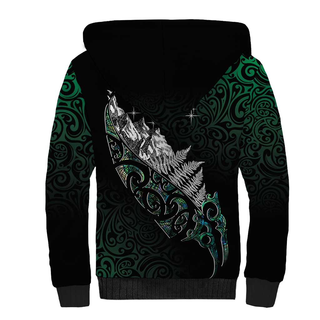 Maori Matariki Sherpa Hoodie Landscape Styled Fern - Paua Shell LT7 - Polynesian Pride
