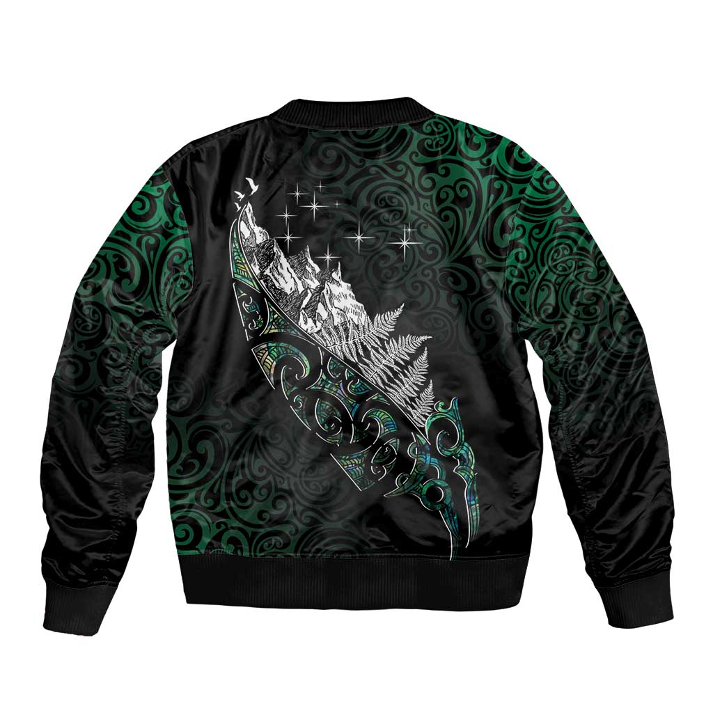Maori Matariki Sleeve Zip Bomber Jacket Landscape Styled Fern - Paua Shell
