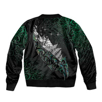 Maori Matariki Sleeve Zip Bomber Jacket Landscape Styled Fern - Paua Shell