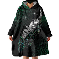 Maori Matariki Wearable Blanket Hoodie Landscape Styled Fern - Paua Shell
