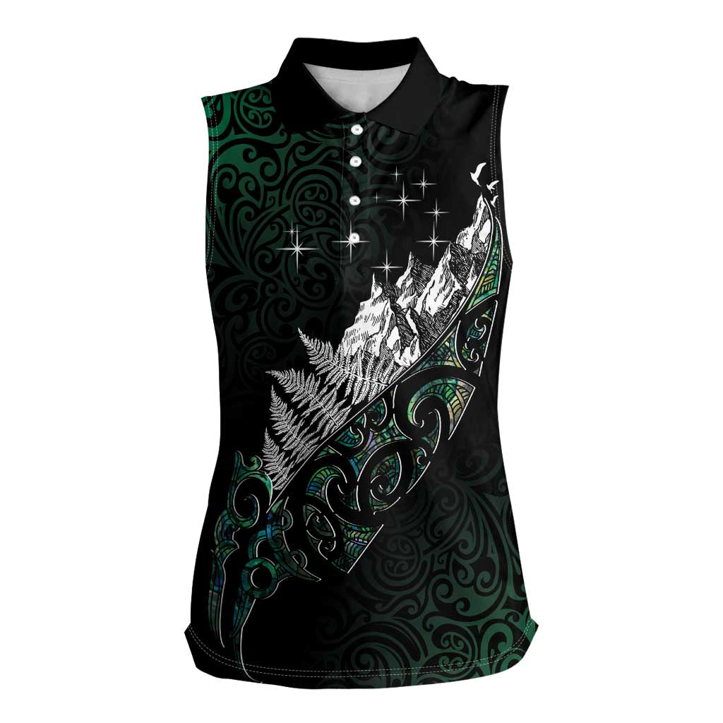 Maori Matariki Women Sleeveless Polo Shirt Landscape Styled Fern - Paua Shell