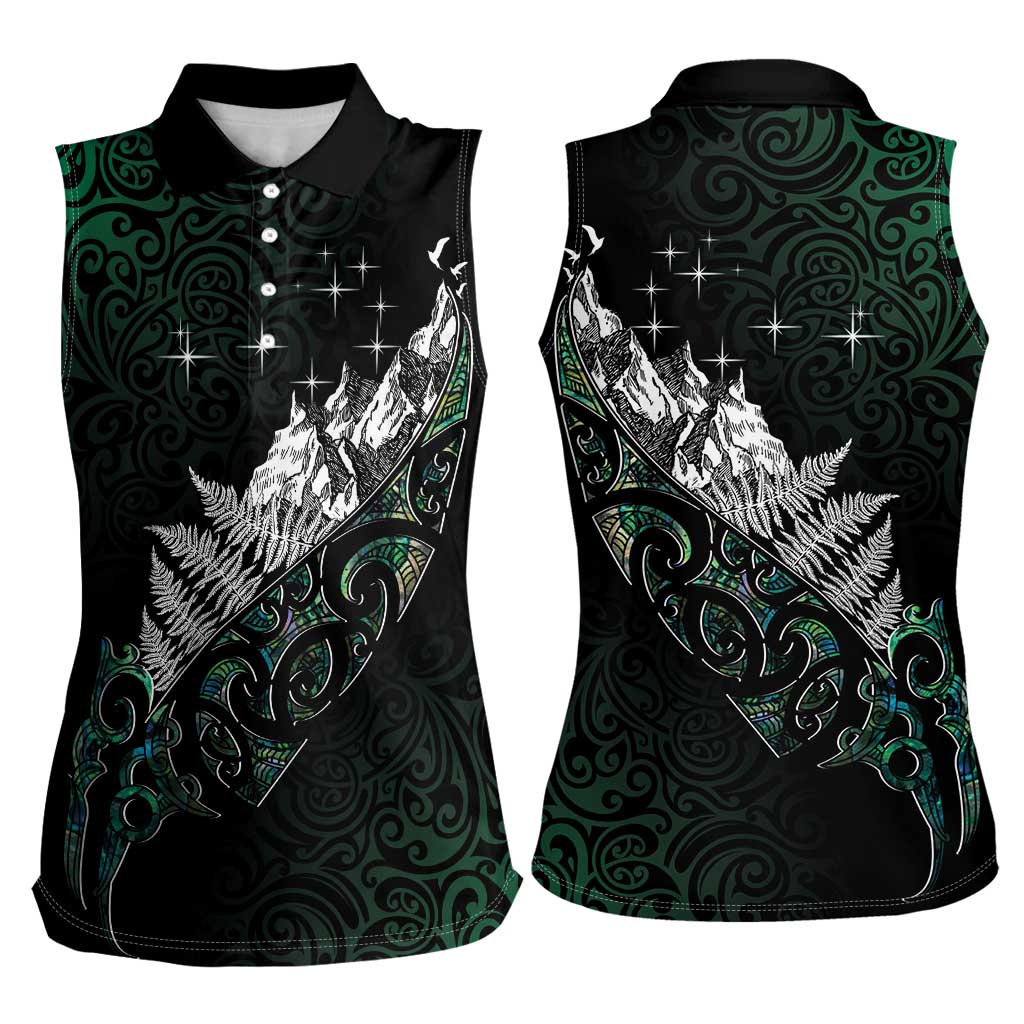 Maori Matariki Women Sleeveless Polo Shirt Landscape Styled Fern - Paua Shell