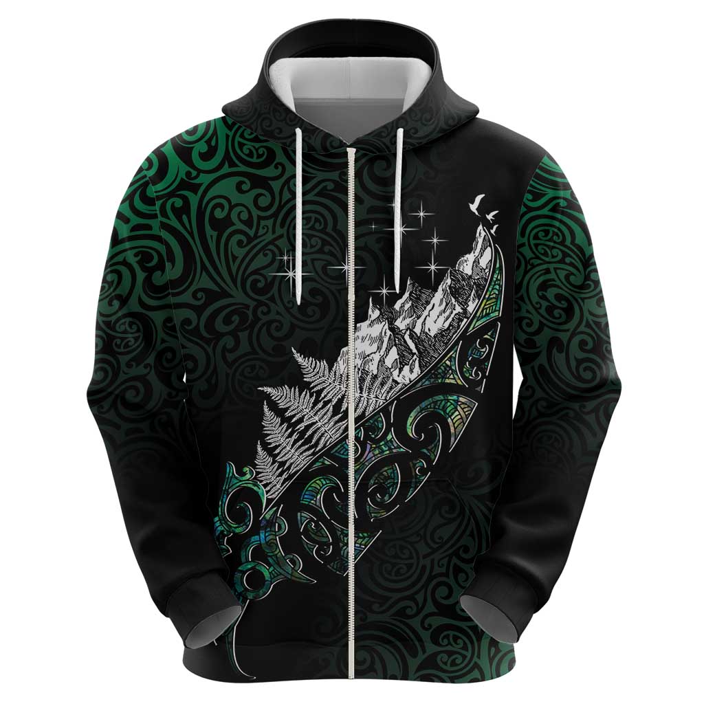 Maori Matariki Zip Hoodie Landscape Styled Fern - Paua Shell