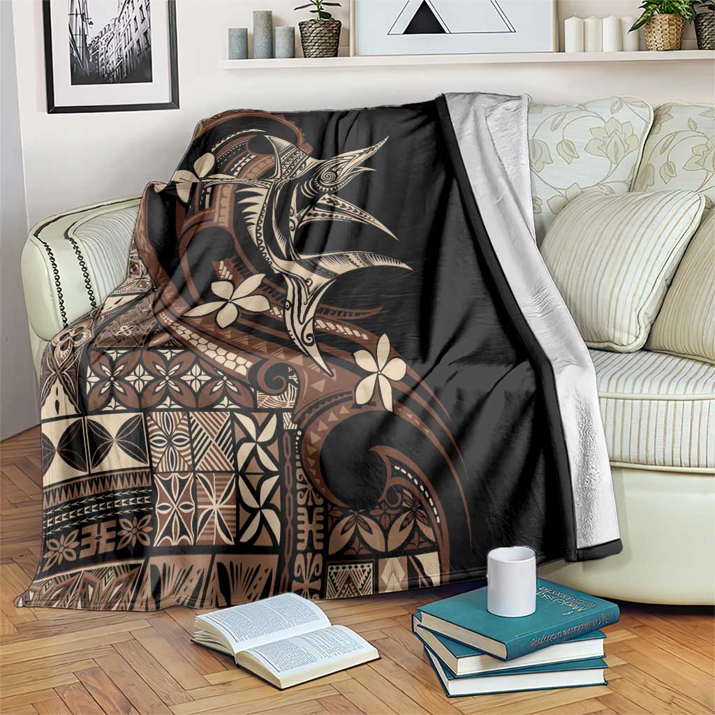 Samoa Manuia le Aso Tuto'atasi Blanket Siapo Mamanu Mix Tatau Marlin LT7 Black - Polynesian Pride