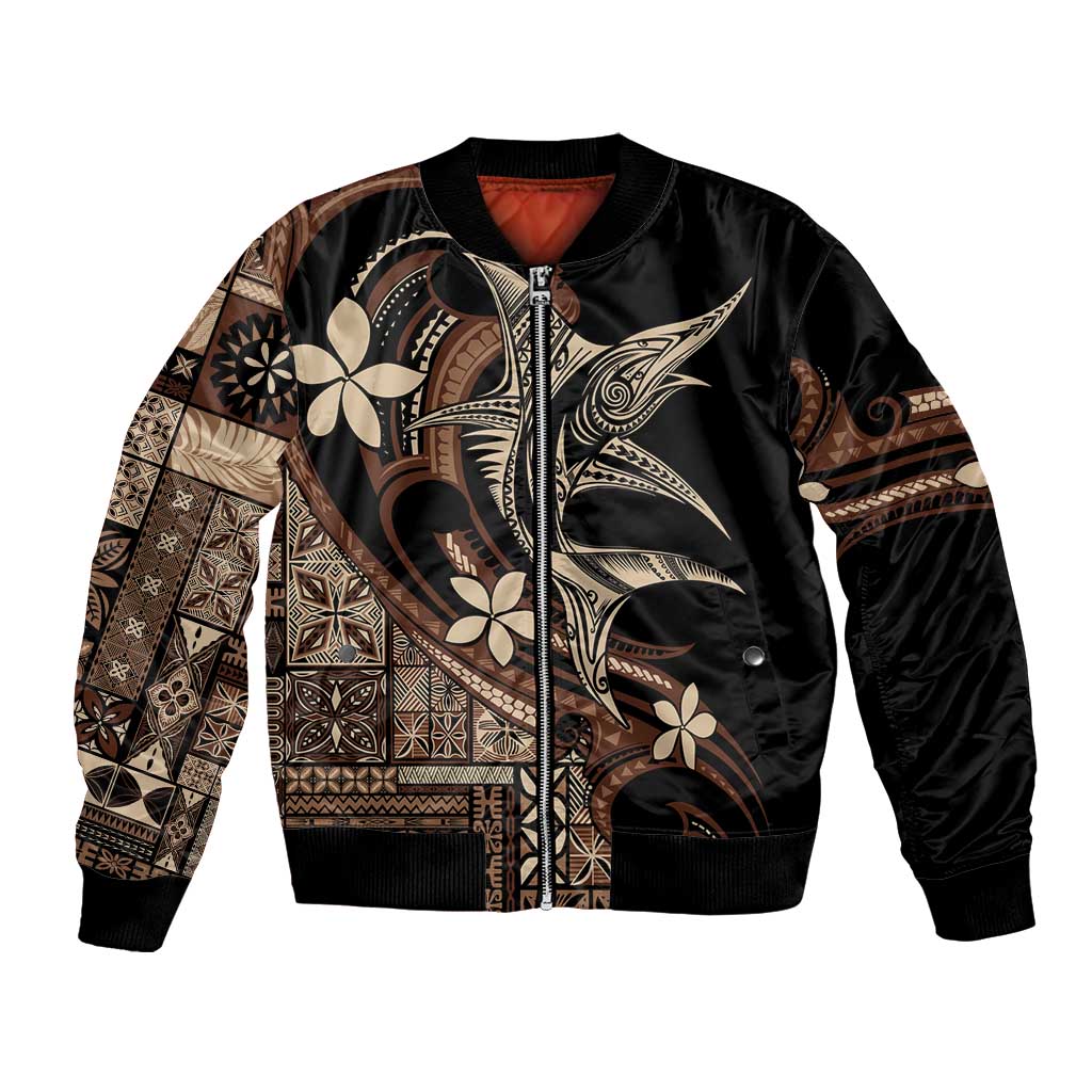 Samoa Manuia le Aso Tuto'atasi Bomber Jacket Siapo Mamanu Mix Tatau Marlin LT7 Unisex Black - Polynesian Pride